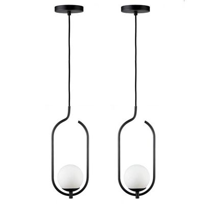 Kit 2 Pendentes Lustres On Clip Preto Globo De Vidro Branco