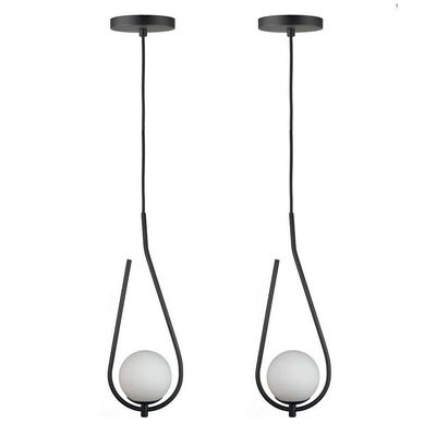 Kit 2 Pendentes Lustres On Drop Preto Globo De Vidro Branco