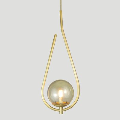 Kit 2 Pendente Lustre On Drop Dourado Globo De Vidro Ambar