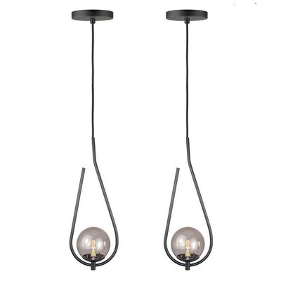 Kit 2 Pendentes Lustres On Drop Preto Globo De Vidro Fume
