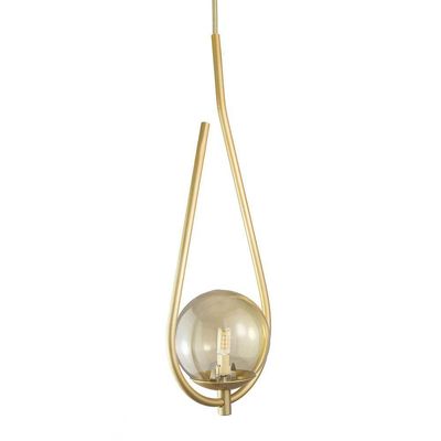 Kit 2 Pendente Lustre On Drop Dourado Globo De Vidro Ambar