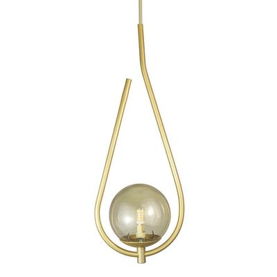 Kit 2 Pendente Lustre On Drop Dourado Globo De Vidro Ambar