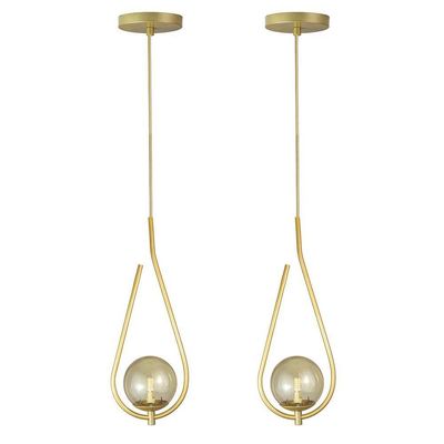 Kit 2 Pendente Lustre On Drop Dourado Globo De Vidro Ambar