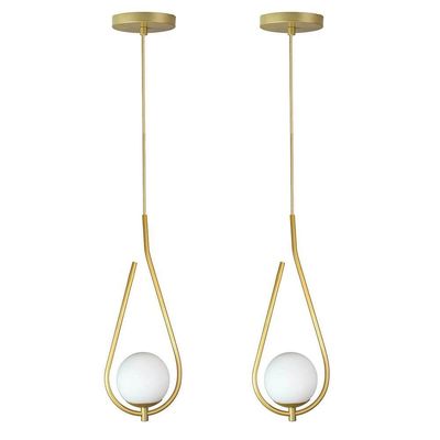 Kit 2 Pendentes Lustres On Drop Dourado Globo De Vidro Branco