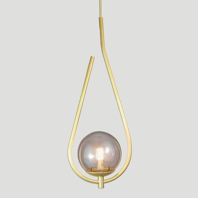 Kit 2 Pendentes Lustres On Drop Dourado Globo De Vidro Fume