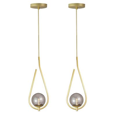 Kit 2 Pendentes Lustres On Drop Dourado Globo De Vidro Fume