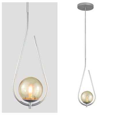 Lustre Pendente On Drop - Prata Com Globo De Vidro âmbar