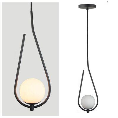 Lustre Pendente On Drop - Preto Com Globo De Vidro Branco
