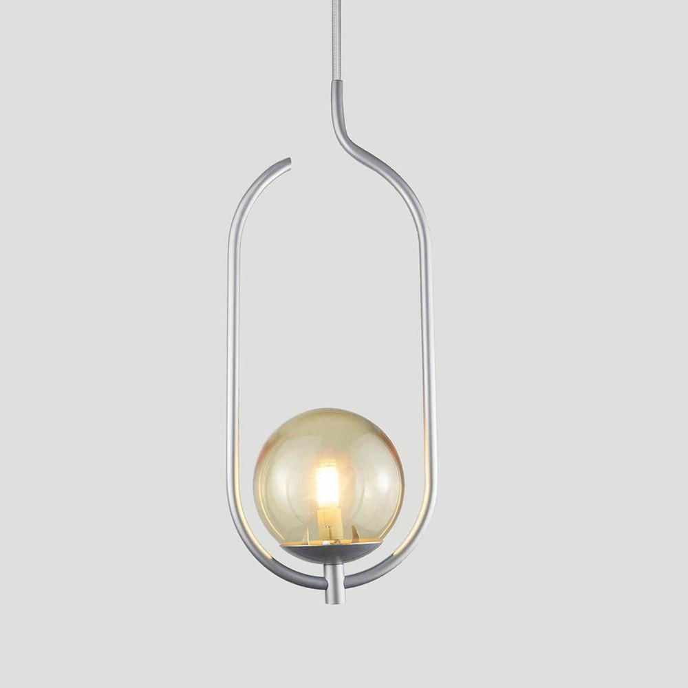 Lustre Pendente On Clip - Prata Com Globo De Vidro âmbar
