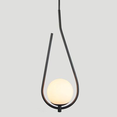 Lustre Pendente On Drop - Preto Com Globo De Vidro Branco