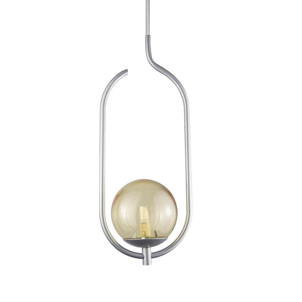 Lustre Pendente On Clip - Prata Com Globo De Vidro âmbar