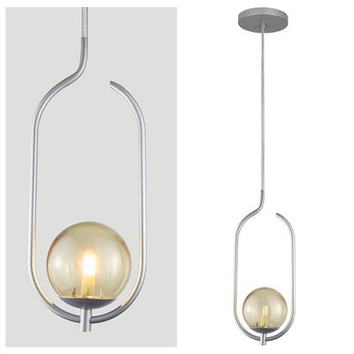 Lustre Pendente On Clip - Prata Com Globo De Vidro âmbar
