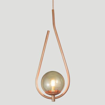 Lustre Pendente On Drop - Bronze Com Globo De Vidro âmbar
