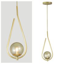 Lustre Pendente On Drop - Dourado Com Globo De Vidro âmbar