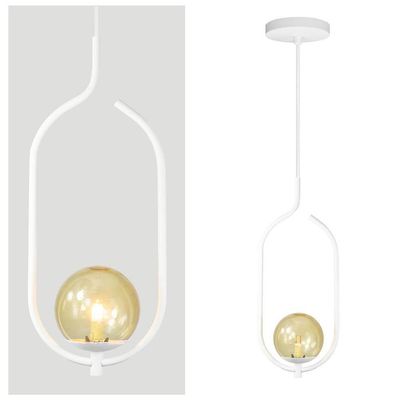 Lustre Pendente On Clip - Branco Com Globo De Vidro âmbar