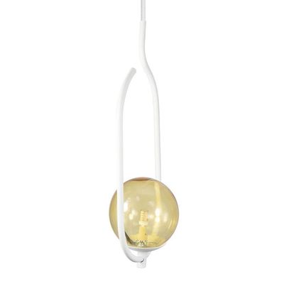 Lustre Pendente On Clip - Branco Com Globo De Vidro âmbar