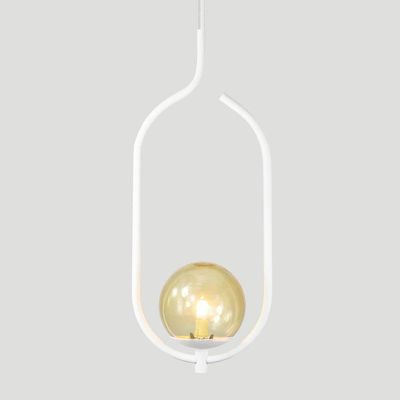 Lustre Pendente On Clip - Branco Com Globo De Vidro âmbar