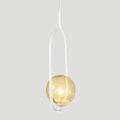Lustre Pendente On Clip - Branco Com Globo De Vidro âmbar