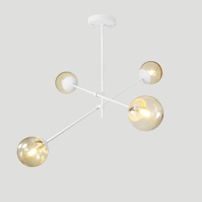 Lustre Lirio Com 4 Globos Esfera De Vidro âmbar - Branco