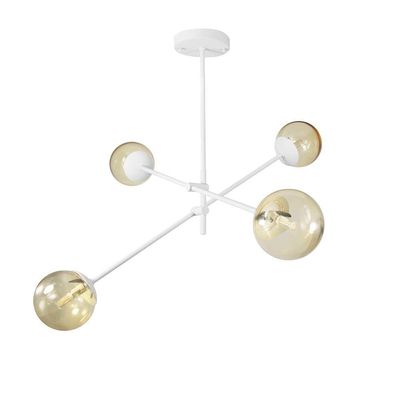 Lustre Lirio Com 4 Globos Esfera De Vidro âmbar - Branco