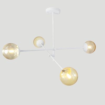 Lustre Lirio Com 4 Globos Esfera De Vidro âmbar - Branco