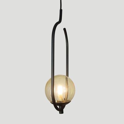 Lustre Pendente On Clip - Preto Com Globo De Vidro âmbar