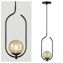 Lustre Pendente On Clip - Preto Com Globo De Vidro âmbar
