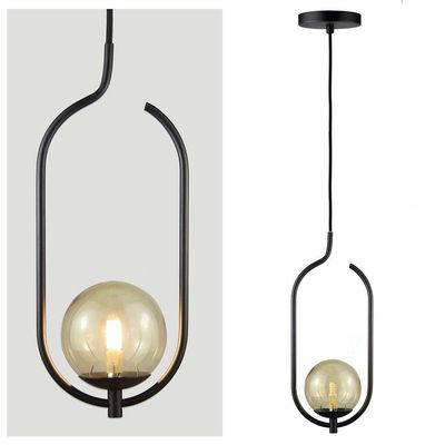 Lustre Pendente On Clip - Preto Com Globo De Vidro âmbar