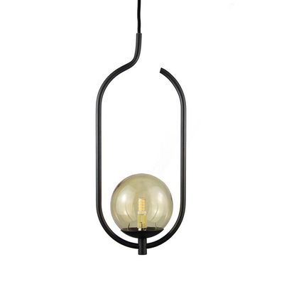 Lustre Pendente On Clip - Preto Com Globo De Vidro âmbar