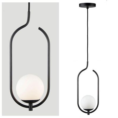 Lustre Pendente On Clip - Preto Com Globo De Vidro Branco