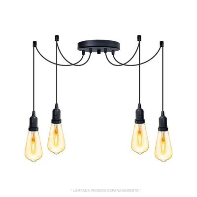 Lustre Aranha Com 4 Pendentes De 2 M + Soquetes