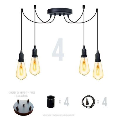 Lustre Aranha Com 4 Pendentes De 2 M + Soquetes
