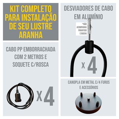 Lustre Aranha Com 4 Pendentes De 2 M + Soquetes