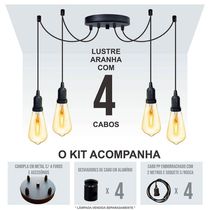 Lustre Aranha Com 4 Pendentes De 2 M + Soquetes