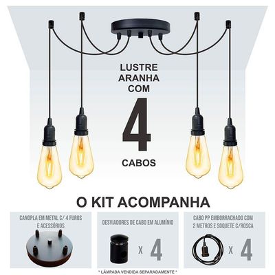 Lustre Aranha Com 4 Pendentes De 2 M + Soquetes