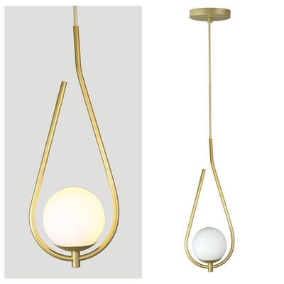 Lustre Pendente On Drop - Dourado Com Globo De Vidro Branco