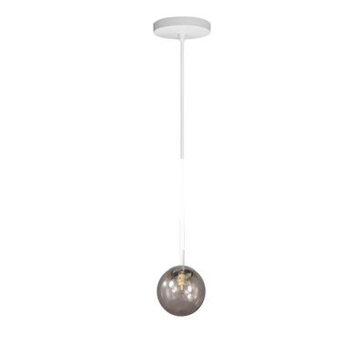 Lustre Pendente On Ly - Branco Com Globo De Vidro Fumê