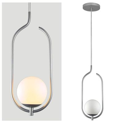 Lustre Pendente On Clip - Prata Com Globo De Vidro Branco