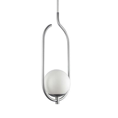 Lustre Pendente On Clip - Prata Com Globo De Vidro Branco