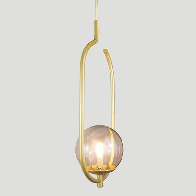 Lustre Pendente On Clip - Ouro Com Globo De Vidro Fumê