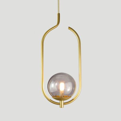 Lustre Pendente On Clip - Ouro Com Globo De Vidro Fumê