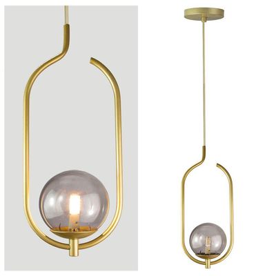 Lustre Pendente On Clip - Ouro Com Globo De Vidro Fumê