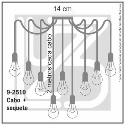 Lustre Aranha Com 9 Pendentes (2m Cabo Preto+ Soquetes + Canopla)