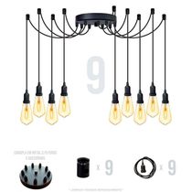 Lustre Aranha Com 9 Pendentes (2m Cabo Preto+ Soquetes + Canopla)