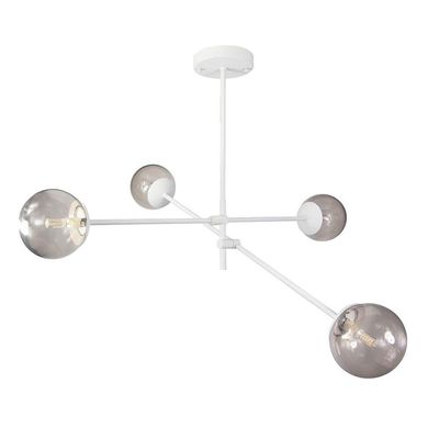 Lustre Lirio Com 4 Globos Esfera De Vidro Fumê - Branco