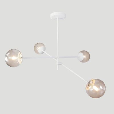 Lustre Lirio Com 4 Globos Esfera De Vidro Fumê - Branco