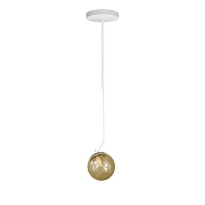 Lustre Pendente On Ly - Branco Com Globo De Vidro âmbar