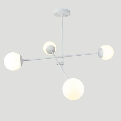 Lustre Lirio Com 4 Globos Esfera De Vidro Branco - Branco