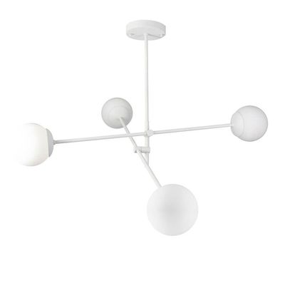 Lustre Lirio Com 4 Globos Esfera De Vidro Branco - Branco