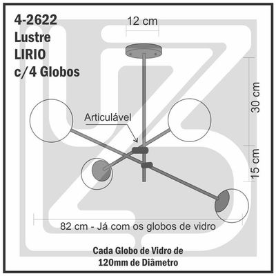 Lustre Lirio Com 4 Globos Esfera De Vidro Fumê - Branco